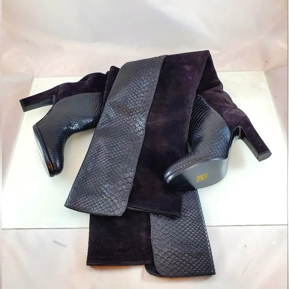 NWT$2995 Givenchy Black Mayfair Suede Snakeskin Leather High Knee Boots Sz 36, 6